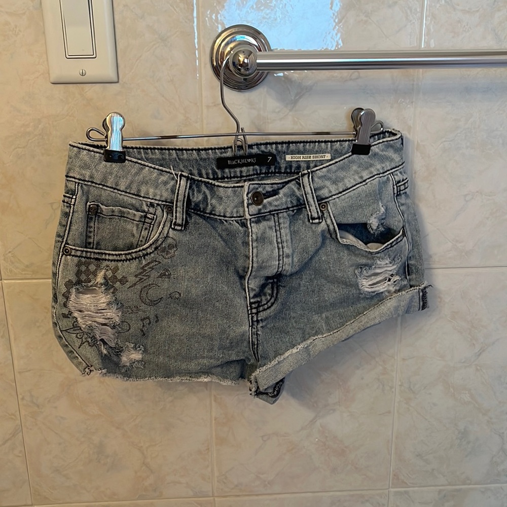 High waisted ripped blue shorts